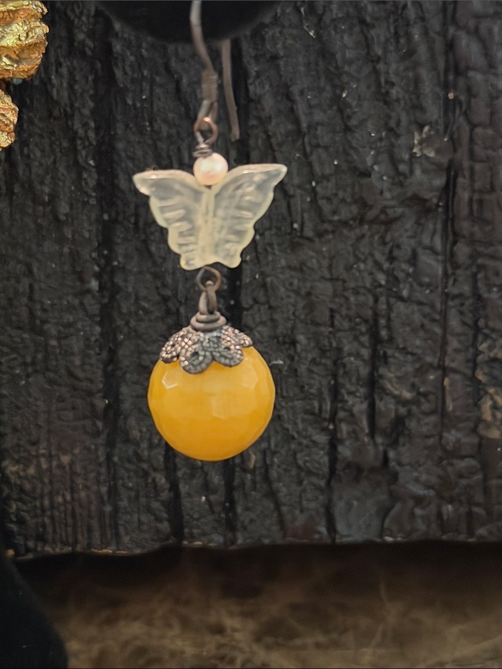 Unique pierced butterfly jade and pearl semi precious sterling silver wires - Picture 11 of 14